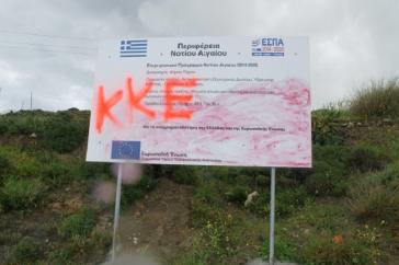 ΚΟΒ Πάρου του ΚΚΕ: Καταγγέλλουμε τους προβοκάτορες που έβαψαν την πινακίδα 